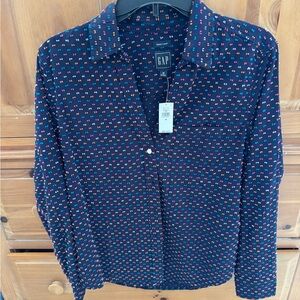 GAP Dark Navy Shirt with Teal, Pink & Orange Dot Print